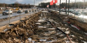 Budowa linii tramwajowej przy alei Sikorskiego (2 stycznia 2015)