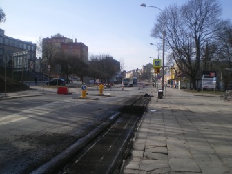 Budowa linii tramwajowej w ulicy Kościuszki (8 marca 2015)