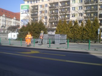 Budowa linii tramwajowej w alei Piłsudskiego (8 marca 2015)