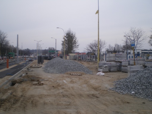 Budowa linii tramwajowej w ulicy Towarowej (20 marca 2015)