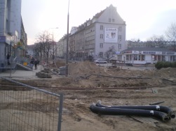 Budowa linii tramwajowej w ulicy Kościuszki (20 marca 2015)