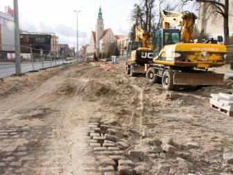 Budowa linii tramwajowej w alei Piłsudskiego (3 kwietnia 2015)