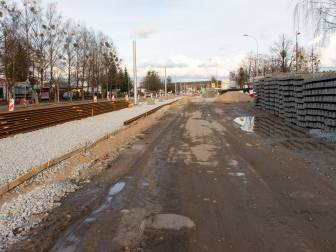 Budowa linii tramwajowej w ulicy Towarowej (3 kwietnia 2015)
