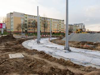 Budowa linii tramwajowej na placu Ofiar Katynia (3 kwietnia 2015)