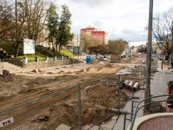 Budowa linii tramwajowej w ulicy Kościuszki (3 kwietnia 2015)