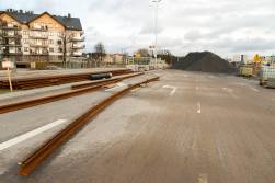 Budowa linii tramwajowej przy ulicy Płoskiego (4 kwietnia 2015)