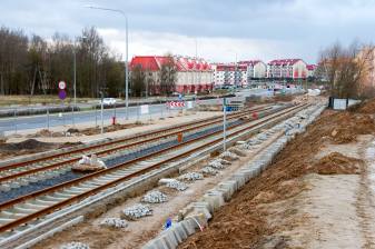 Budowa linii tramwajowej przy ulicy Witosa (4 kwietnia 2015)