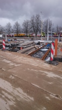 Budowa zajezdni tramwajowej przy ulicy Towarowej i Kołobrzeskiej (12 kwietnia 2015)