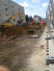 Budowa linii tramwajowej w ulicy Kościuszki (16 kwietnia 2015)