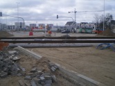 Budowa linii tramwajowej na skrzyżowaniu ulic Płoskiego, Witosa i Bukowskiego (17 kwietnia 2015)
