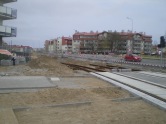 Budowa linii tramwajowej na skrzyżowaniu ulic Płoskiego, Witosa i Bukowskiego (28 kwietnia 2015)