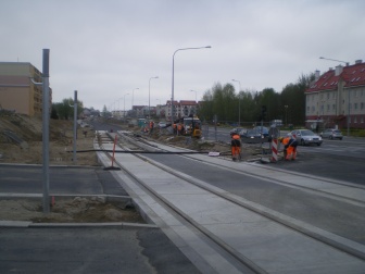 Budowa linii tramwajowej na skrzyżowaniu ulic Witosa, Janowicza i Laszki (28 kwietnia 2015)