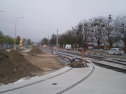 Budowa linii tramwajowej przy ulicy Towarowej (28 kwietnia 2015) - wjazd do zajezdni tramwajowej
