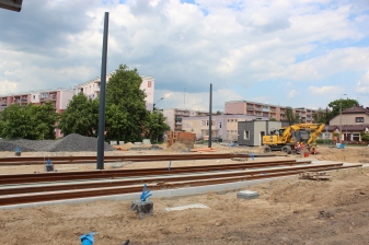 Budowa linii tramwajowej przy ulicy Witosa (1 czerwca 2015) - przystanek końcowy przy skrzyżowaniu z ulicą Kanta