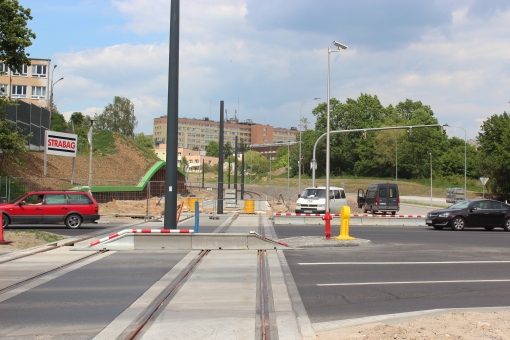 Budowa linii tramwajowej przy ulicy Obiegowej (1 czerwca 2015)