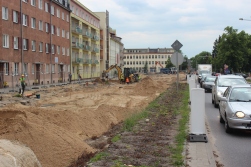 Budowa linii tramwajowej w ulicy Kościuszki (1 czerwca 2015)