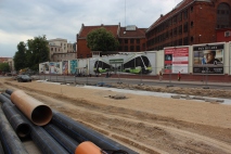 Budowa linii tramwajowej w alei Piłsudskiego (1 czerwca 2015)