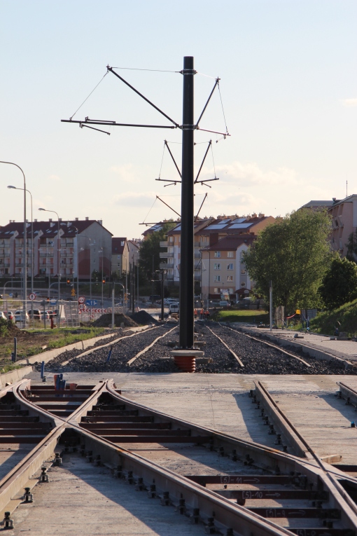 Budowa linii tramwajowej przy ulicy Witosa (15 czerwca 2015) - przystanek końcowy przy skrzyżowaniu z ulicą Kanta