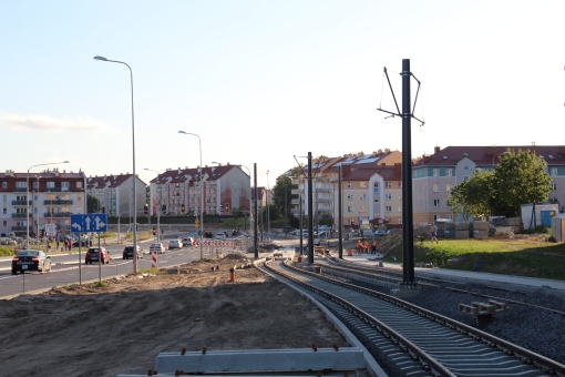 Budowa linii tramwajowej przy ulicy Witosa (15 czerwca 2015)