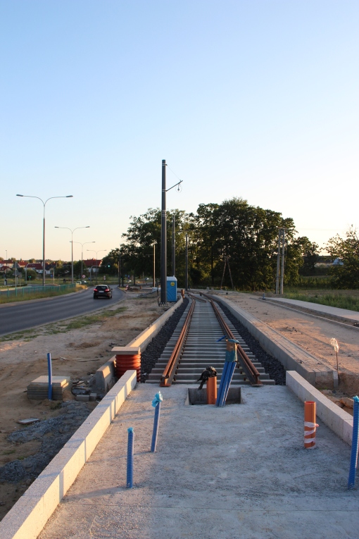 Budowa linii tramwajowej przy ulicy Tuwima (15 czerwca 2015)