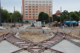 Budowa linii tramwajowej na placu Konstytucji 3 Maja (18 czerwca 2015) - tory odstawcze przy przystanku końcowym Dworzec Główny