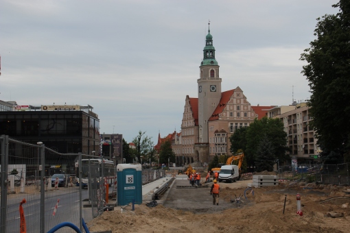 Budowa linii tramwajowej w alei Piłsudskiego (18 czerwca 2015)