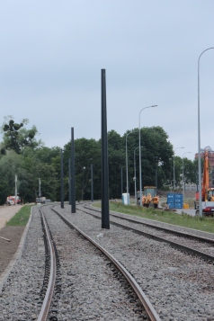 Budowa linii tramwajowej przy ulicy Obiegowej (18 czerwca 2015)