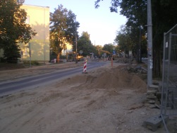 Budowa linii tramwajowej w ulicy Żołnierskiej (15 sierpnia 2015)