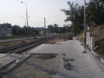 Budowa linii tramwajowej przy ulicy Tuwima (1 września 2015) - przystanek Pozorty
