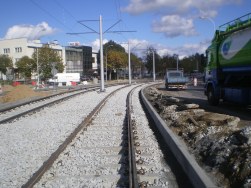 Budowa linii tramwajowej w ulicy Towarowej (21 września 2015)