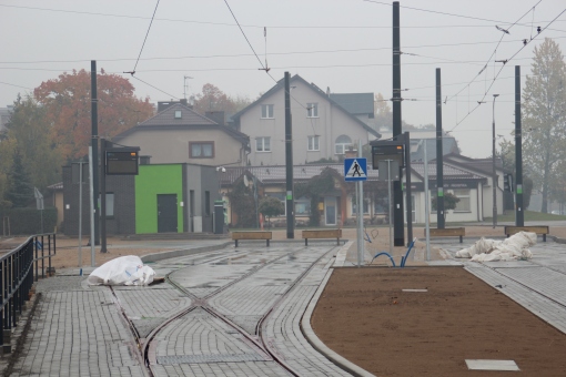 Budowa linii tramwajowej przy ulicy Witosa (18 października 2015) - przystanek końcowy Kanta