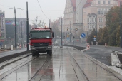 Budowa linii tramwajowej w alei Piłsudskiego (18 października 2015)