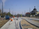 Budowa linii tramwajowej w ulicy Lubelskiej (4 października 2015) - budynek socjalny dla motorniczych i tory odstawcze przy przystanku końcowym Dworzec Główny
