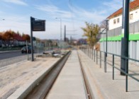 Linia tramwajowa przy ulicy Tuwima (31 października 2015) - przystanek Pozorty