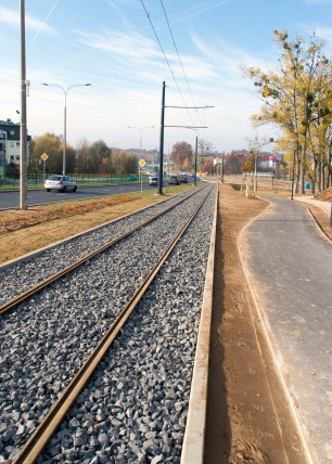Linia tramwajowa przy ulicy Tuwima (31 października 2015)