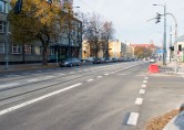 Linia tramwajowa w ulicy Kościuszki (31 października 2015) - skrzyżowanie z ulicą Kołobrzeską