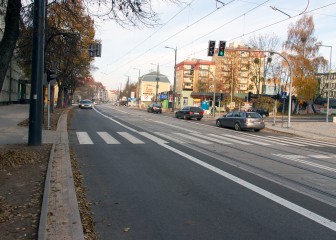 Linia tramwajowa w ulicy Kościuszki (31 października 2015) - skrzyżowanie z ulicą Kołobrzeską