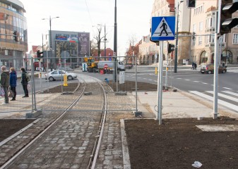 Linia tramwajowa w alei Piłsudskiego (31 października 2015)