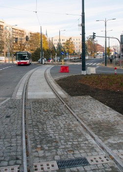 Linia tramwajowa na placu Jana Pawła II (31 października 2015)