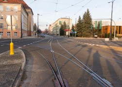 Linia tramwajowa w ulicy Kościuszki (31 października 2015) - skrzyżowanie z aleją Piłsudskiego