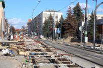 Budowa linii tramwajowej na skrzyżowaniu ulic Kościuszki z aleją Piłsudskiego (3 listopada 2022)
