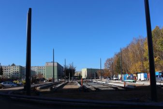 Budowa linii tramwajowej w ulicy Wilczyńskiego, w okolicach przyszłego przystanku końcowego Pieczewo (3 listopada 2022)
