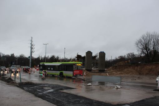 Budowa estakady tramwajowej w ulicy Krasickiego (15 stycznia 2023)