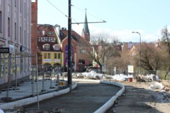Budowa linii tramwajowej w ulicy 11 Listopada (10 kwietnia 2023)