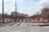 Budowa linii tramwajowej na skrzyżowaniu ulic Krasickiego i Wilczyńskiego (10 kwietnia 2023)
