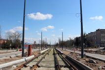 Budowa linii tramwajowej w alei Piłsudskiego, między ulicami Dworcową a Leonharda i Wyszyńskiego (10 kwietnia 2023)