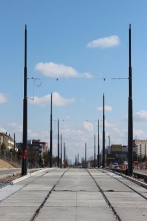 Budowa linii tramwajowej w alei Piłsudskiego, na wysokości placu Daszyńskiego (10 kwietnia 2023)