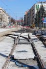Budowa linii tramwajowej na skrzyżowaniu alei Piłsudskiego i ulicy Kościuszki (10 kwietnia 2023)