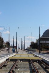 Budowa linii tramwajowej w alei Piłsudskiego, w pobliżu przystanku Planetarium (10 kwietnia 2023)