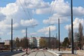 Budowa linii tramwajowej w ulicy Wilczyńskiego, w pobliżu skrzyżowania z ulicami Gębika i Żurawskiego (10 kwietnia 2023)
